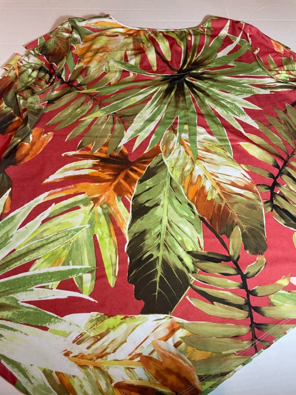 Alfred Dunner Tropical Leaf Tunic Keyhole Beaded Neck Cutout Sleeve Sz. Large - Picture 8 of 13